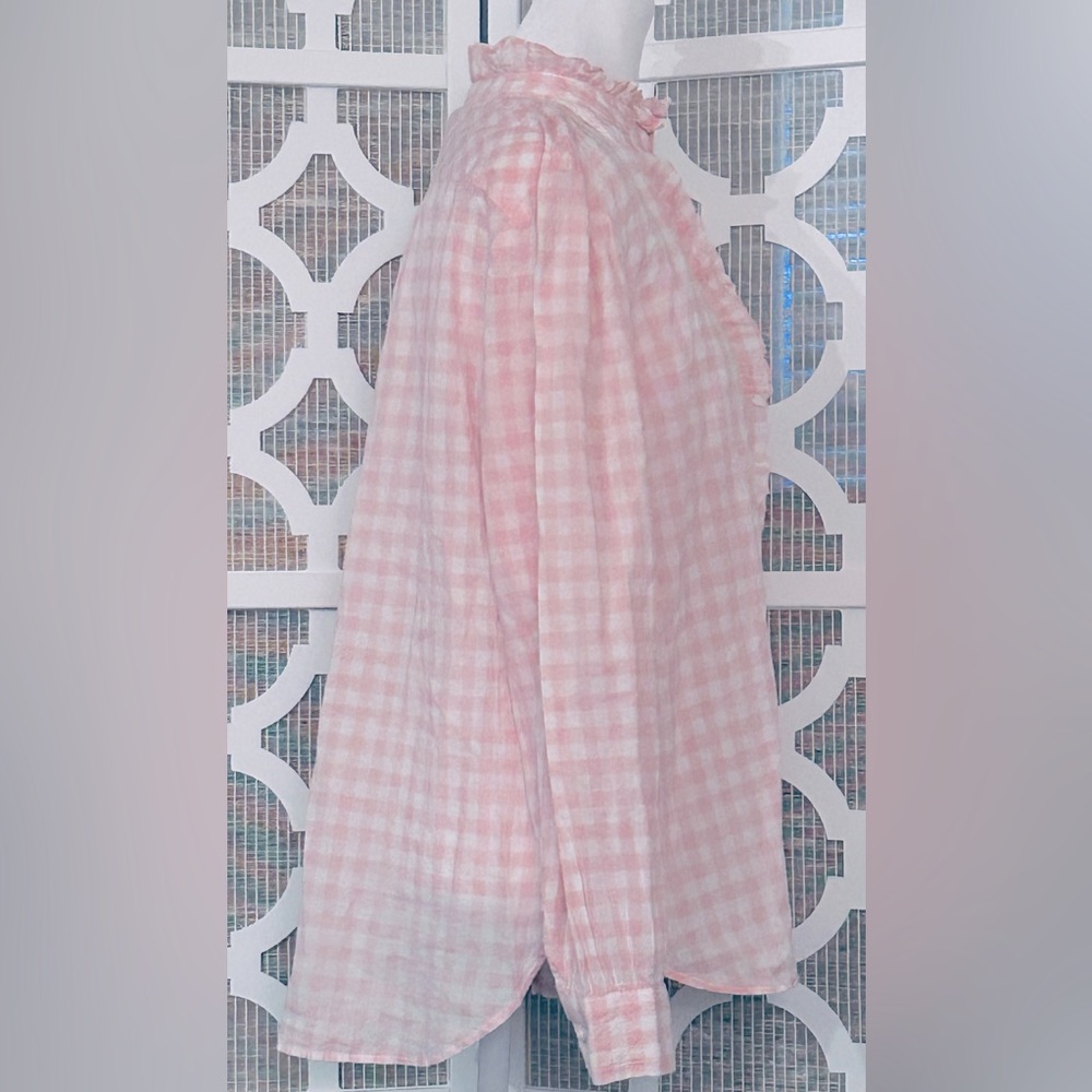 Baby Pink Gingham J. Crew Checkered Blouse Cotton Boho Cottagecore LG Top Shirt - Picture 4 of 15